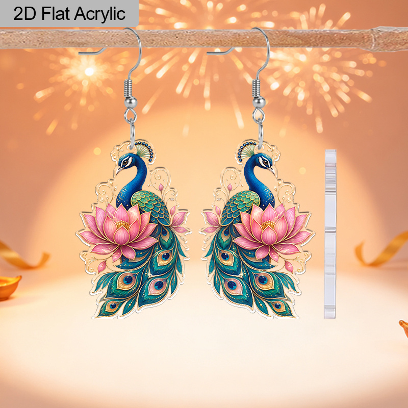 Women's Blooming Lotus Peacock Acrylic Earrings